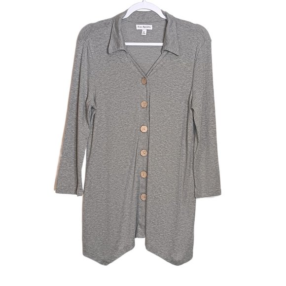 Kim Rogers Long Sleeve Button Down Cardigan Blouse Gray Size Medium - Picture 1 of 4